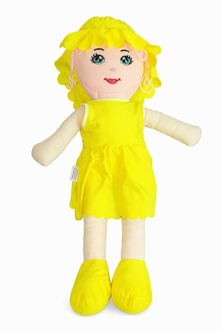 Kız Oyuncak Bebek Elbiseli Oyuncak Bez Bebek 60 Cm Bez Bebek Özel Yapım Premium Sarı Bebek 001