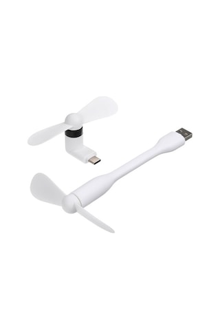 Mini Usb Fan + Tip-c Telefon Fan Taşınabilir Soğutma 2813 Beyaz