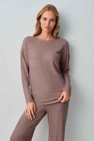 Suwen Comfort Geniş Yaka Pijama Takımı Wsh105100951268 Cappuccino