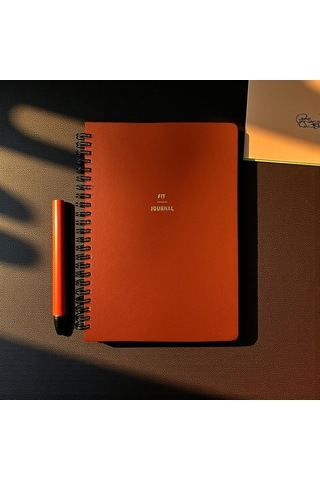 4 Aylık Hedef Ve Egzersiz Planlayıcı Defter, A5 Spiralli, 132 Sayfa, Suni Deri Kapak Fit Journal Turuncu Çok Renkli