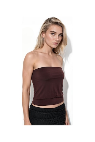 Hiccup Busem Askısız Örme Crop Top Kahve Kahvesi