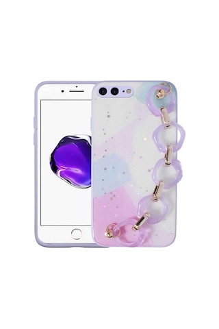 Goocamp Apple Uyumlu iPhone 8 Plus Kılıf Simli Desenli El Askılı Tutacaklı Elsa Silikon Kapak - P Pembe Koyu