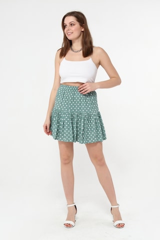 Haki Beyaz Puantiye Şort Etek Beyaz