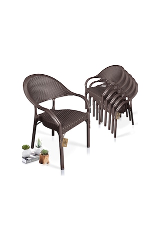 Bahex Bambu 6lı Set Rattan Bahçe Sandalye 6ad Koltuk Kahve Kahverengi