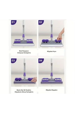 Nobera Mandallı Mop Seti + 1 Yedek Bez - Yüzey Temizleme Havlusu Uyumlu 80-125 Cm Ayarlanabilir Sap