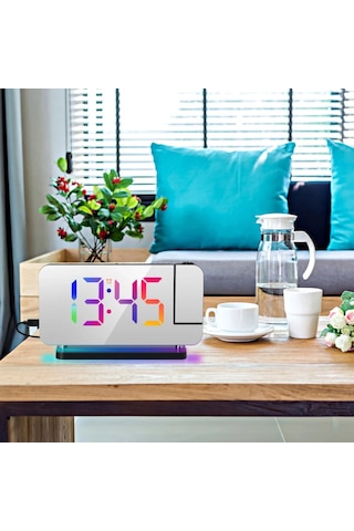 Etashop Rgb Projeksiyonlu Çalar Saat -7ayna Led Dijital Saat Tavana Zaman Yansıtma Usb & Type C Şarj Beyaz
