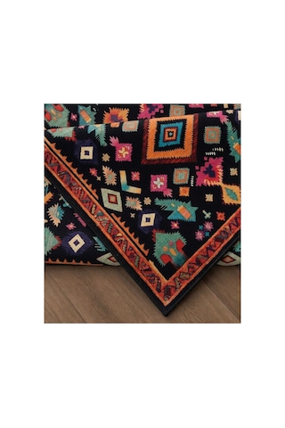 Doğal İplik Şönil Dokuma Pamuk Taban Halı Koridor Halısı Kilim Antre, Salon Ofis Genç Odası Siyah - Renkli 912492720 Siyah - Renkli
