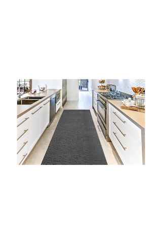 Plato Halı Opqo Sarmaşık Premium Oturma Odası, Salon, Antre, Yıkanabilir Polyester Kaymaz Taban Antrasit Halı