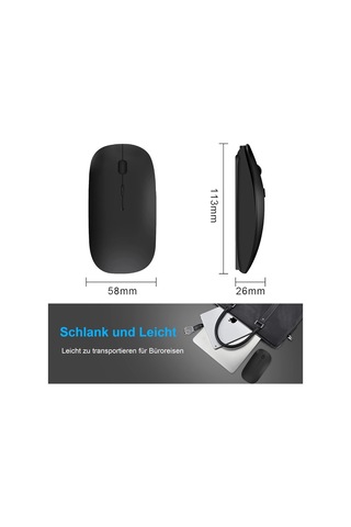 Kablosuz Mouse, 2.4g Şarj Edilebilir Akıllı İnce Mouse, Usb Alıcılı, Yüksek Dpı, Siyah Genel