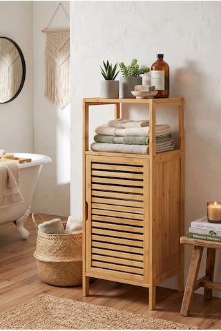 Robin Home Bambu Kapaklı 2 Raflı Çok Amaçlı Banyo Düzenleyici Organizer Dik Dolap Bej