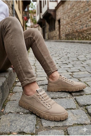 Guja 26y518 Rahat Desenli Kauçuk Taban Tekstil Lastik Bağcıklı Sneaker Erkek Ayakkabı Bej