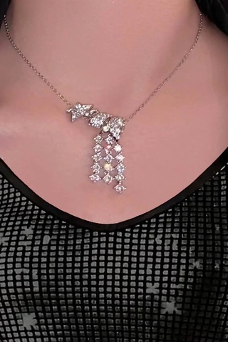 Caş Dekorasyon Gümüş Renk Yıldızlı Taşlı 14k Altın Kaplama Kolye Gümüş