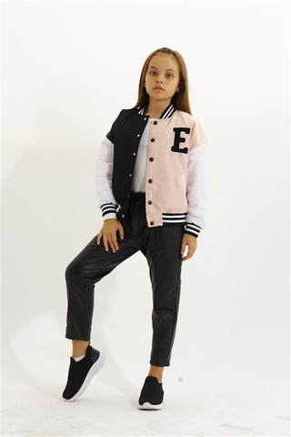 Kız Çocuk Çıtçıt Düğmeli Kolej Mont-11153 Pembe