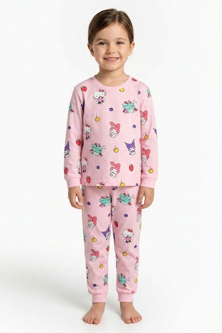 Cute Hello Kitty Ve Kuromi Desenli Kız Çocuk Pijama Takımı Pembe