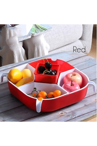 Xiyyadms Kırmızı 360 Derece Döner 5 Bölmeli Plastik Yemek Sepeti - Sulama Delikli, Yemek Saklama Ve Servis İçin, Geniş Kapasite, Ev Ve Partiler İçin Kırmızı