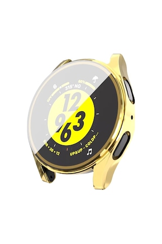 Samsung Galaxy Watch 7 44mm Uyumlu Kasa Ekran Koruyucu 360 Tam Koruma Kılıf Kapak Altın Dore