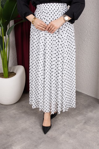 Hira Life Fashion Kadın Astarlı Puantiye Desenli Tül Etek Beyaz-siyah Beyaz-siyah