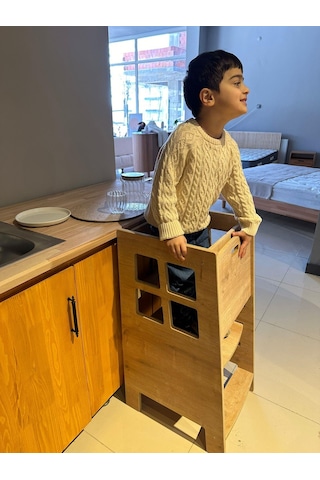 Montessori Çocuk Aktivite Kulesi & Korumalı Çocuk Merdiveni Kahverengi