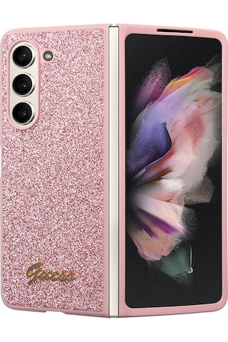 Galaxy Z Fold 5 Uyumlu Kılıf Guess Lisanslı Yazı Logolu Glitter Script Kapak Siyah