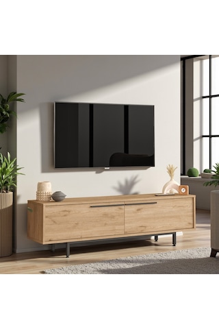 Robin Home Lidya Tv Ünitesi Sehpası Metal Ayaklı 160cm Sepet Kahverengi
