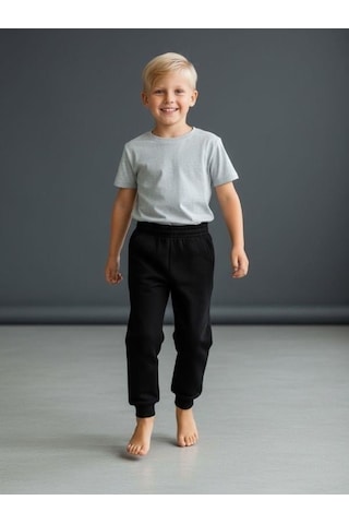 Zekids Erkek Çocuk İçi Şardonlu Kalın Eşofman Alt-16658 Siyah