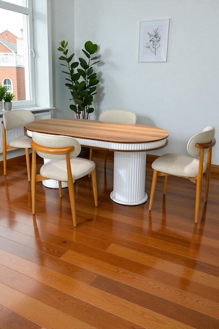 Bohem İskandinav Masa Sandalye Takımı 4 Adet Polo Sandalye Ceviz Mebranlı Mdf Oval Masa-modern Beyaz