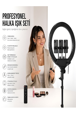 6000k 80w Led Halka Işık 56cm 360 Ayarlı 2 Usb Çıkışlı Kumandalı Fotoğraf Video Işığı Çantalı