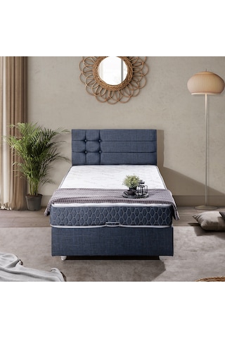 Viyana Tek Kişilik Baza Başlık Comfort Yatak Seti Lacivert 90 x 190