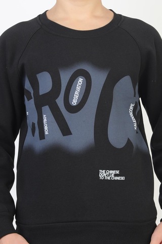 Baskılı Erkek Çocuk Sweatshirt-90879 Siyah