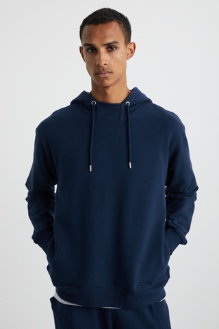 Grımelange Alessıo Erkek %100 Pamuk Kapüşonlu Kordon Detaylı Oversize Fit Lacivert Sweatshirt Lacivert