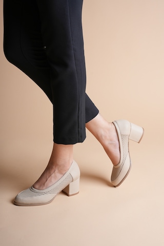 Analin Shoes Kadın Hakiki Deri Günlük Topuklu Ayakkabı Bej