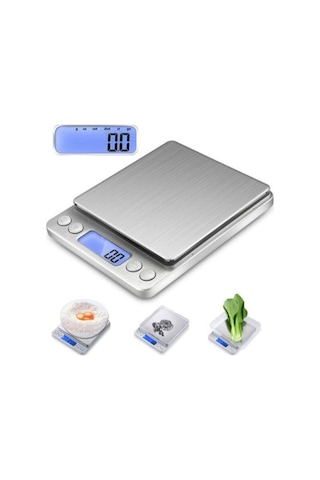 Büro Ev Ofis İçin 0,1gr Kademe 3kg Mutfak Tartı Tip Dijital Terazi Beyaz - Gri