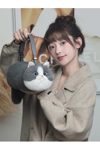 Bear & Deer Pelüş Kedi Şeklinde El Çantası Gri - Bd-cat005 Gri