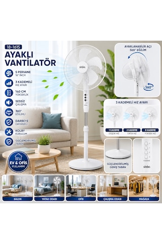 Bezos 16'' 5 Pervaneli Ayaklı Vantilatör - Sessiz, 140 Cm, 3 Kademe Nıda