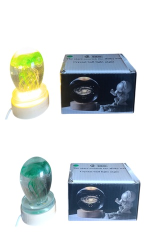 Ahşap Altlıklı Yeşıl Renk Dekoratif Işıklı Küre