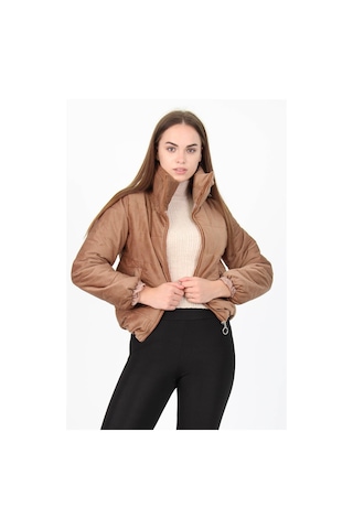 Kadın Yüksek Yaka Cepli Kışlık Kadife Mont Dpnb7154 CAMEL