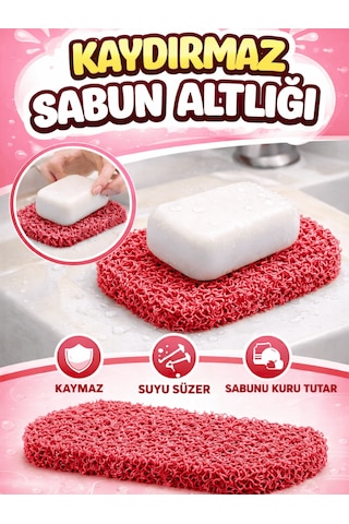 Beylini Sabun Altlığı Kalıp Sabunluk Pvc Kıvırcık Kaydırmaz Lavabo Banyo Mutfak Sabun Altı Stand 7x11 Cm Kırmızı