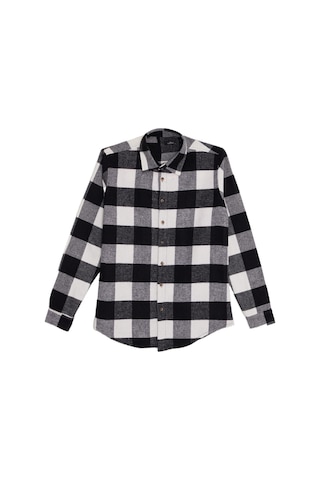 Tudors Erkek Slim Fit Dar Kesim Kareli Kışlık Oduncu Gömlek-42335 Siyah