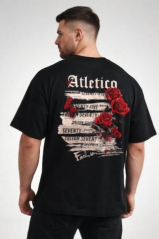 Yolo Street Oversize Siyah Tişört Erkek Atletico Gül Baskılı, 250 Gsm Premium %100 Pamuk, Sırt Baskılı Tişört Siyah
