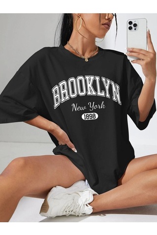 Siyah Oversize T-shirt - Oversize Baskılı Siyah