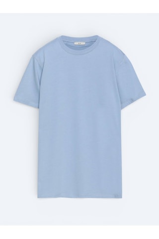 Kip Açık Mavi Düz %100 Pamuk T-shirt