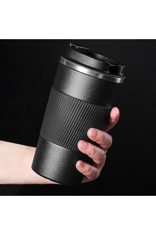 304 L Kilitli Çelik Mat Siyah 510 ml Kahve Termos Mug cin405sy
