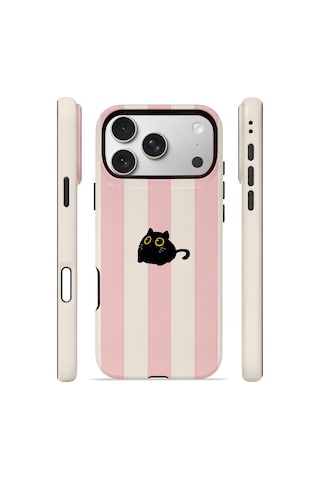 Apple iPhone Uyumlu 17 Pro Max Vorian Çift Katmanlı Magsafe Kılıf Midnight Cat Stripe