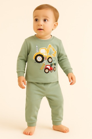 Aden Kids Çocuk Mevsimlik Penye Pijama Takımı Beyaz - Yeşil