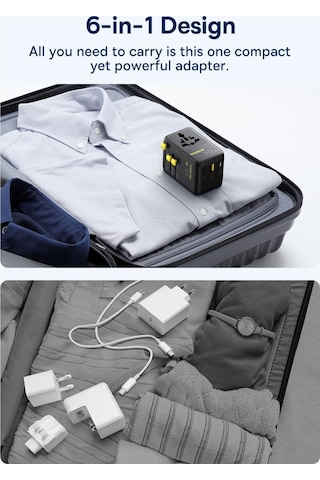 Baseus Enercore Cg11 Super Hızlı Universal Seyahat Adaptörü Çekmeli Kablolu 2ac+2u+2c 70w Siyah