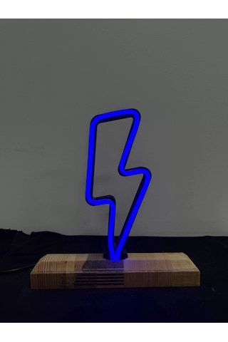Şimşek Figürlü Mavi Neon Gece Lambası Çok Renkli