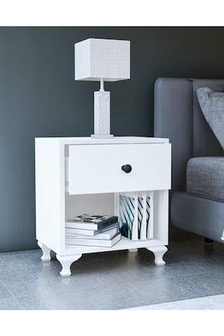 Gm 023 Beyaz Düğme Kulplu Komodin