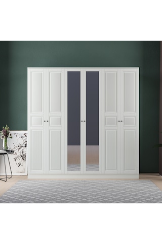 Nil 6 Kapaklı Eko Bazalı Gardırop - Mdf Kapak Beyaz