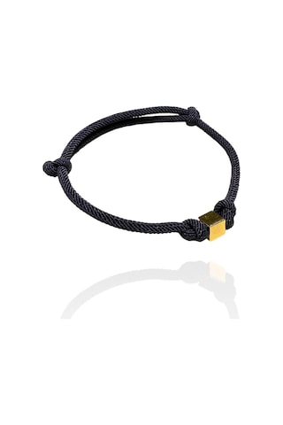 14 Ayar Altın Küp Model Siyah İpli Unisex Bileklik Sarı Altın