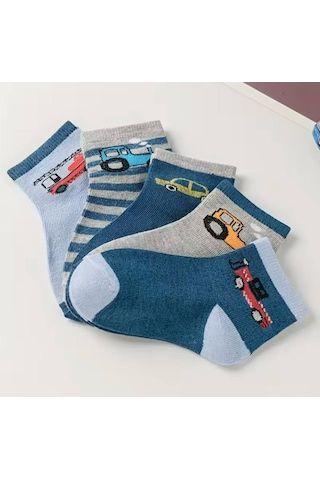 5 Çift Araba Desenli Çocuk Çorabı Çok Renkli